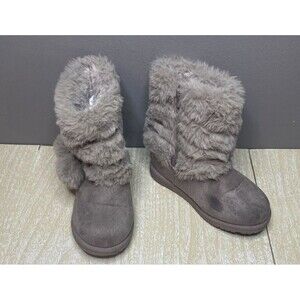 Makalu California Side Zip Boots Kids Size 10 With Faux Fur with Pom Pom Tassles